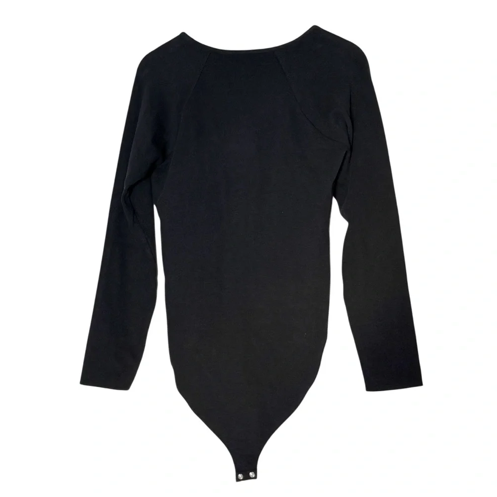 Good American The Feel Good Ribbed Henley Bodysuit Black Size 2XL NEW Sexy